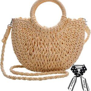 Straw Shoulder Bag Handmade Woven Purse Beach Clutch Crossbody for Women